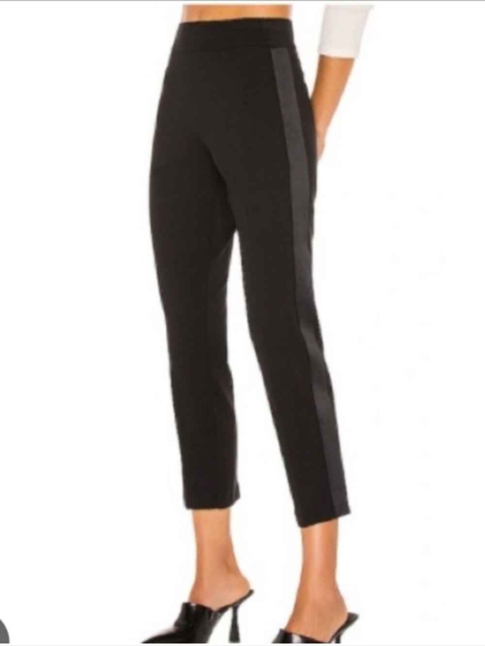 SPANX Black Cropped Ankle Pants with Satin Side Stripe